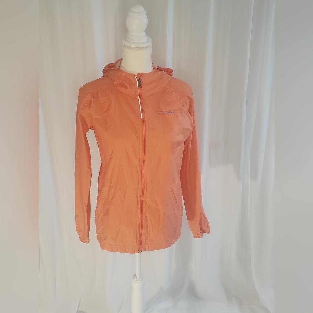 Columbia Access Point Jacket Youth Girls Size Large Hooded Nylon Peach Color